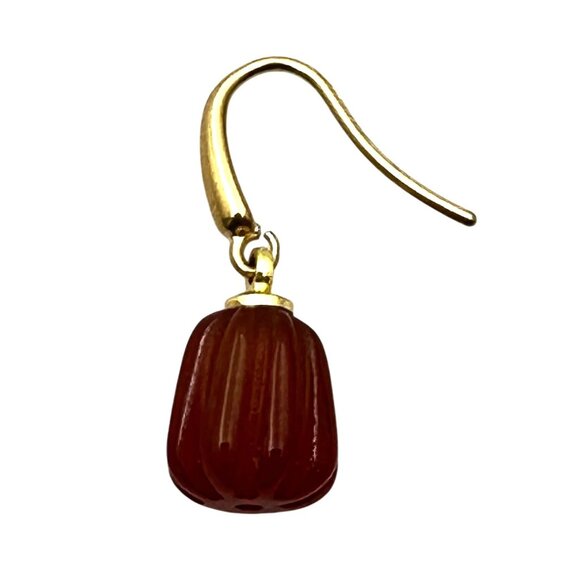 Red Orange Agate Gemstone Pumpkin Drop 18K Gold Plated Pierced Earrings Fall - Picture 5 of 6